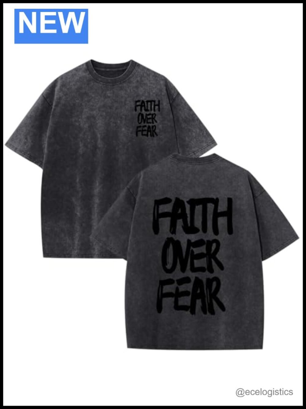 Faith Over Fear Christian T-Shirt Oversized Graphic Tee Acid Wash